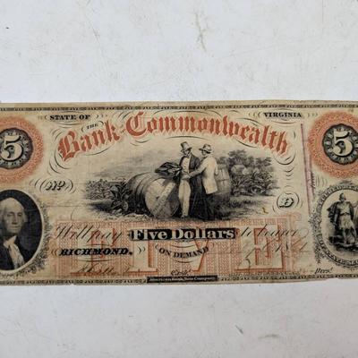 1861 State Of Virginia $5 Note
