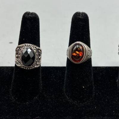 4 Sterling Rings, Dark Stones