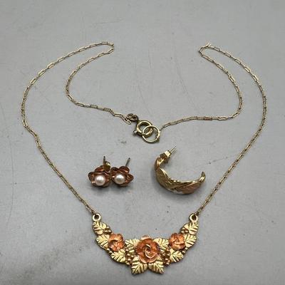10k Gold Necklace And Earrings, Plus One! 