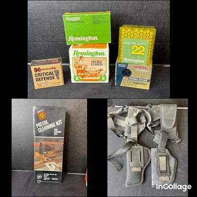 Various Ammo, Gun Cleaning And Holsters