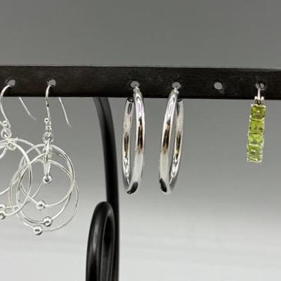 Stering Silver Hoop/dangle Earrings, Periodot Stones 