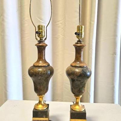 Vintage Marble & Metal Lamp Pair