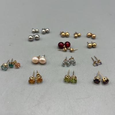 14k Yellow And White Gold Post Earrings- 14 Pairs