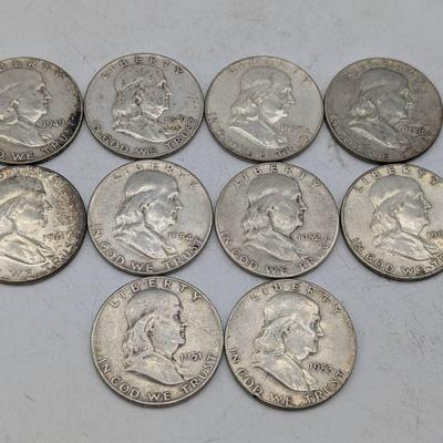 10 Silver Franklin Half Dollars