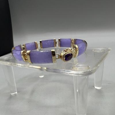 14k Gold And Lavender Jade Bracelet 