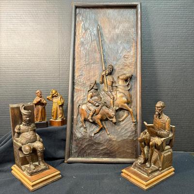 5 Piece Lot Of Wood Don Quixote Figures