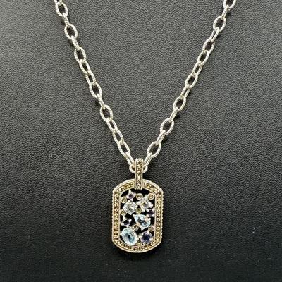 Vintage Cna Thailand Sterling Silver Topaz And Marcasite Necklace