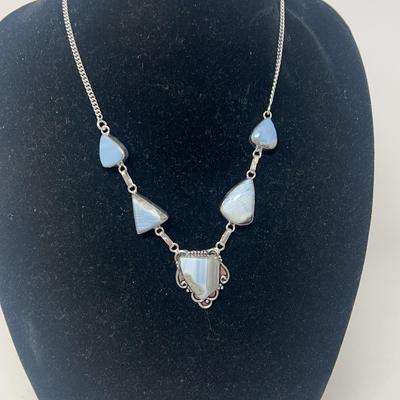 Owhyee Blue Opal On Sterling Silver Necklace 