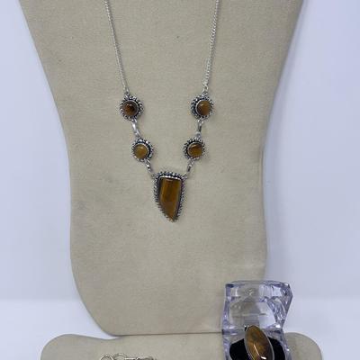 Sterling Silver Tiger Eye Stone Jewelry Set