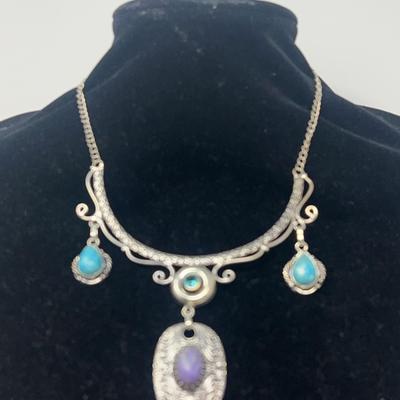 Larimar Stones In Sterling Silver With Lab Topaz And Chroite 