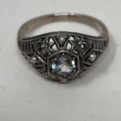 Aquamarine And Pearl On Sterling Silver Ring