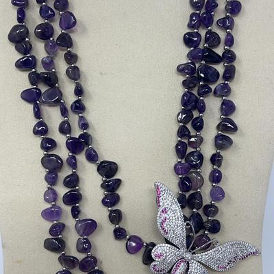 Amethyst With Swarovski Crystal Butterfly 