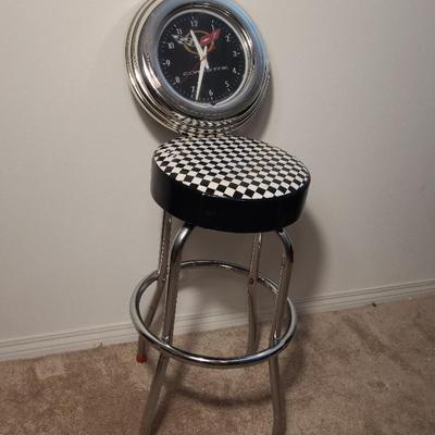 Checkered Shop Stool and Shop Clock