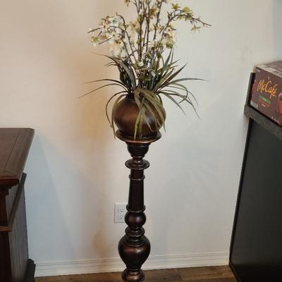 Artificial Potted Plant on Wooden Pedetal #2
