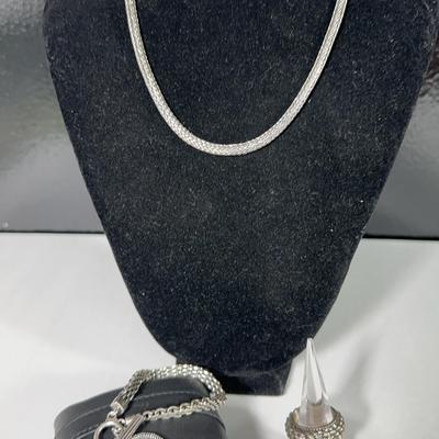 Rope Braid Silver Necklace, Ring & Bracelet 