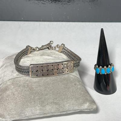 Bali Style Foxlink Sterling Bracelet & Stone Ring