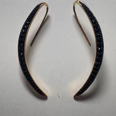 Heng Ngai Silver Vermeil Black Spinel Crescent Earrings-Sterling-Gold Overlay