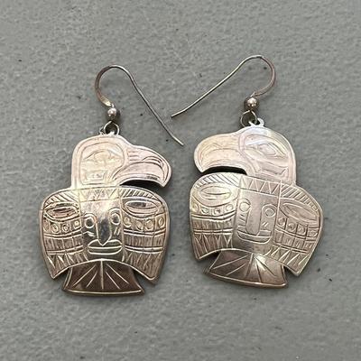 Hand Engraved & Signed Sterling Earrings by Alaska Tlingit Artist Gene Chilton 