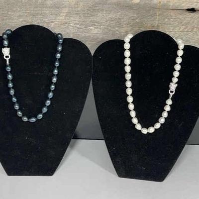 Tahitian & White Pearl Necklaces With Leopard Clasp