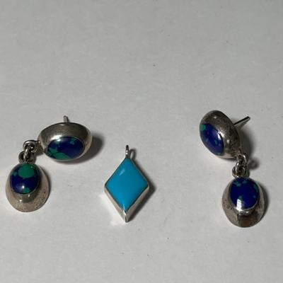 Azurite & Turqouise Sterling Earrings & Pendant