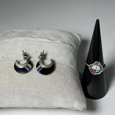 Zuni Multi Stone & TCA Silver Earrings & Ring