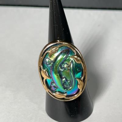 Sajen Bronze Enamel Coated Salamander Ring W Leaf Band