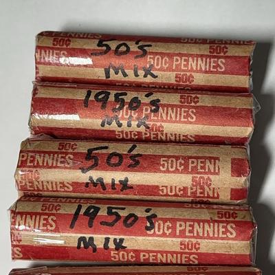 1950s Mixed Lincoln Wheat Penny Rolls