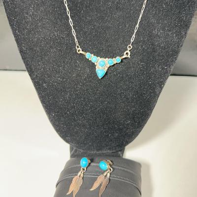 Sterling Necklace And Native Indian Feather Earrings 