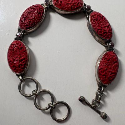 SAJEN Cinnabar Garnet Sterling Link Bracelet
