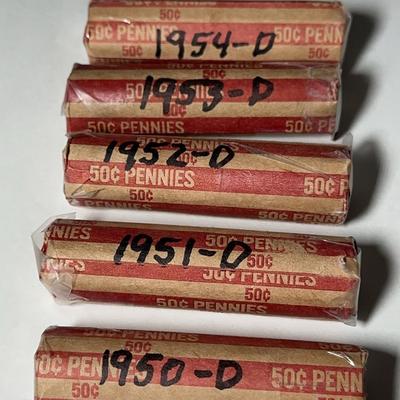 1950-1954 D Lincoln Wheat Penny Rolls