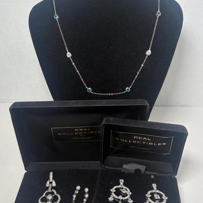 Real Collectibles By Adrienne Sterling & Diamondite Necklace & Earrings Sets