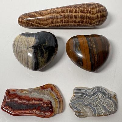 Reiki Polished Iron Tigers Eye, Agate Slices & Aragonite Stone Wand