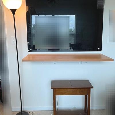 Dry Erase Screen, Floor Lamp, Wood Shelf, Small Table