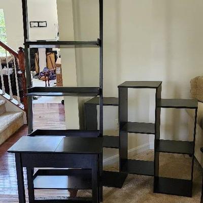 Two Bookshelves And Wooden Flip Top Side Table