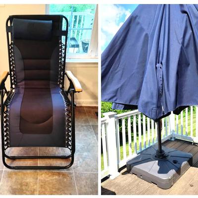 Patio Umbrella (Needs Repair) & Lawn Chairs 