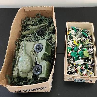 Vintage Army Men, Army Toy Vehicles, and Vintage Handpainted Football Player Figurines