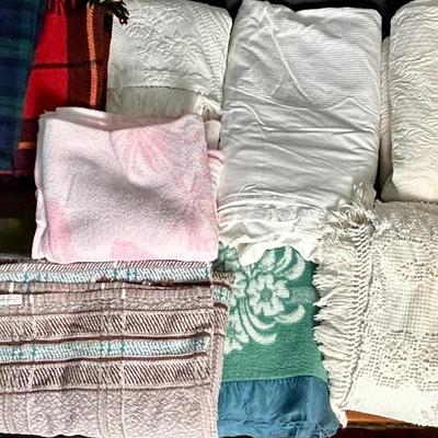 Vintage Coverlets Including Chenille, Mattlasse, Blankets And Throws