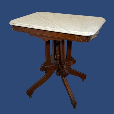 Eastlake Style Marble Top Side Table 