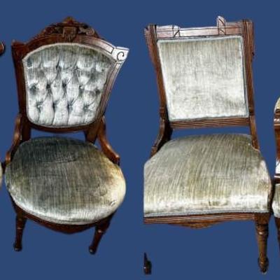 Antique Eastlake Style Parlor Chairs In 3 Different Styles 