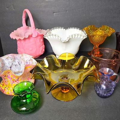 Fenton Satin Pink And Crystal Crest Glassware, Plus More Colored Glass