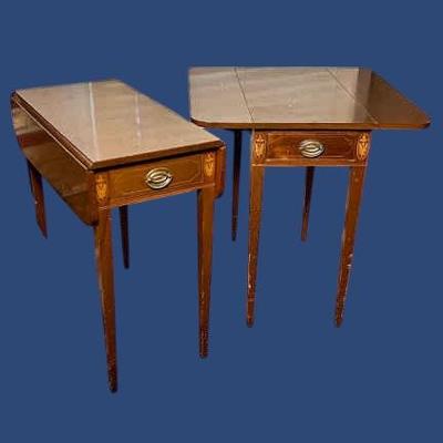 Biggs Furniture (Nee Kittenger's) Inlaid Mahogany Hepplewhite Drop Leaf Side Tablea (2)