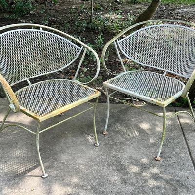 MCM Style Wrought Iron Patio Chairs - 25x23x30”