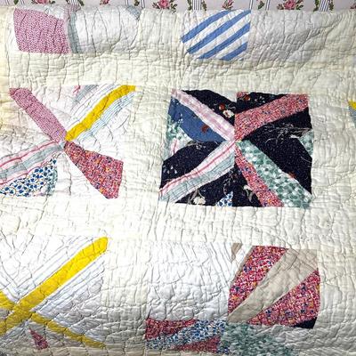 Vintage Antique Crazy Quilt – Hand-Stitched Patchwork with Calico & Feedsack Fabrics, 76x76"