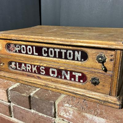 Vintage Clark's ONT Spool Cotton Two Drawer Thread Cabinet 