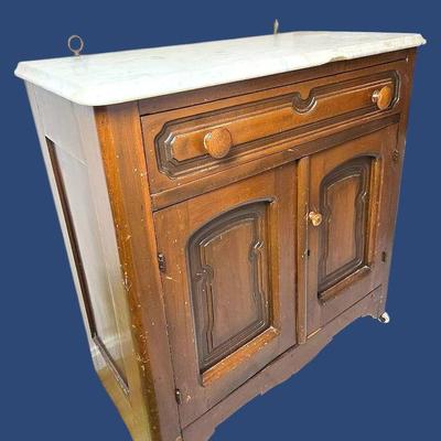 Vintage Marble Top Walnut Washstand - 29x14.5x30.5"