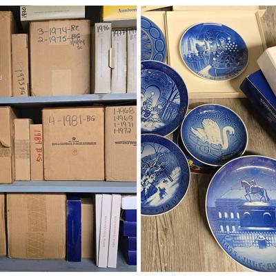 Shelves Full of In Box Bing & Grondahl & Royal Doulton Annual Collector Plates - 70s-80s
