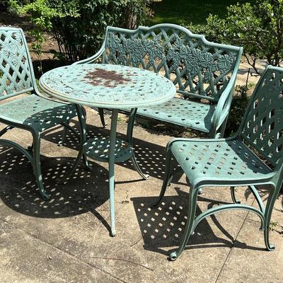 Cast Iron Bench, Table & Chairs 