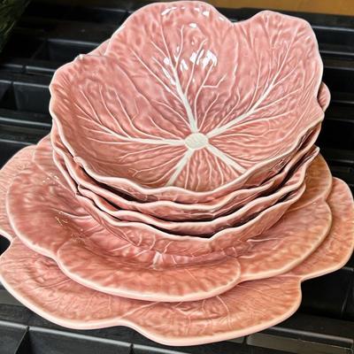 Bordallo Pinheiro Pink Cabbage Plates, 9” Plate, 10” Plate, 7” Bowls (4)