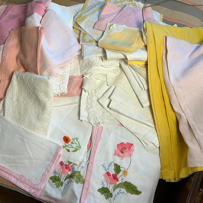 Vintage Table Linens – Pink, Yellow, White with Embroidery & Lace - Lot 2 