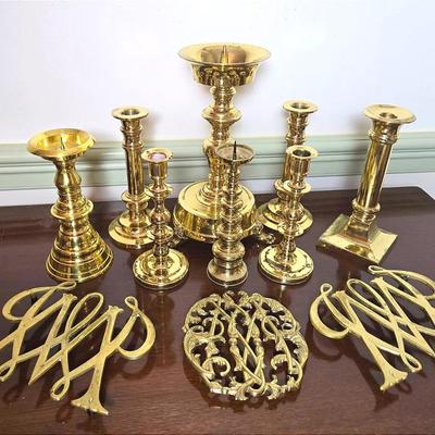 Brass: Virginia Metalcrafters Trivets, Baldwin & More Candlesticks- 7" to 12" 
